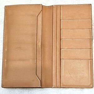 Vintage HERMES BiFold Long Wallet Camel Gold Epsom Calfskin Leather
